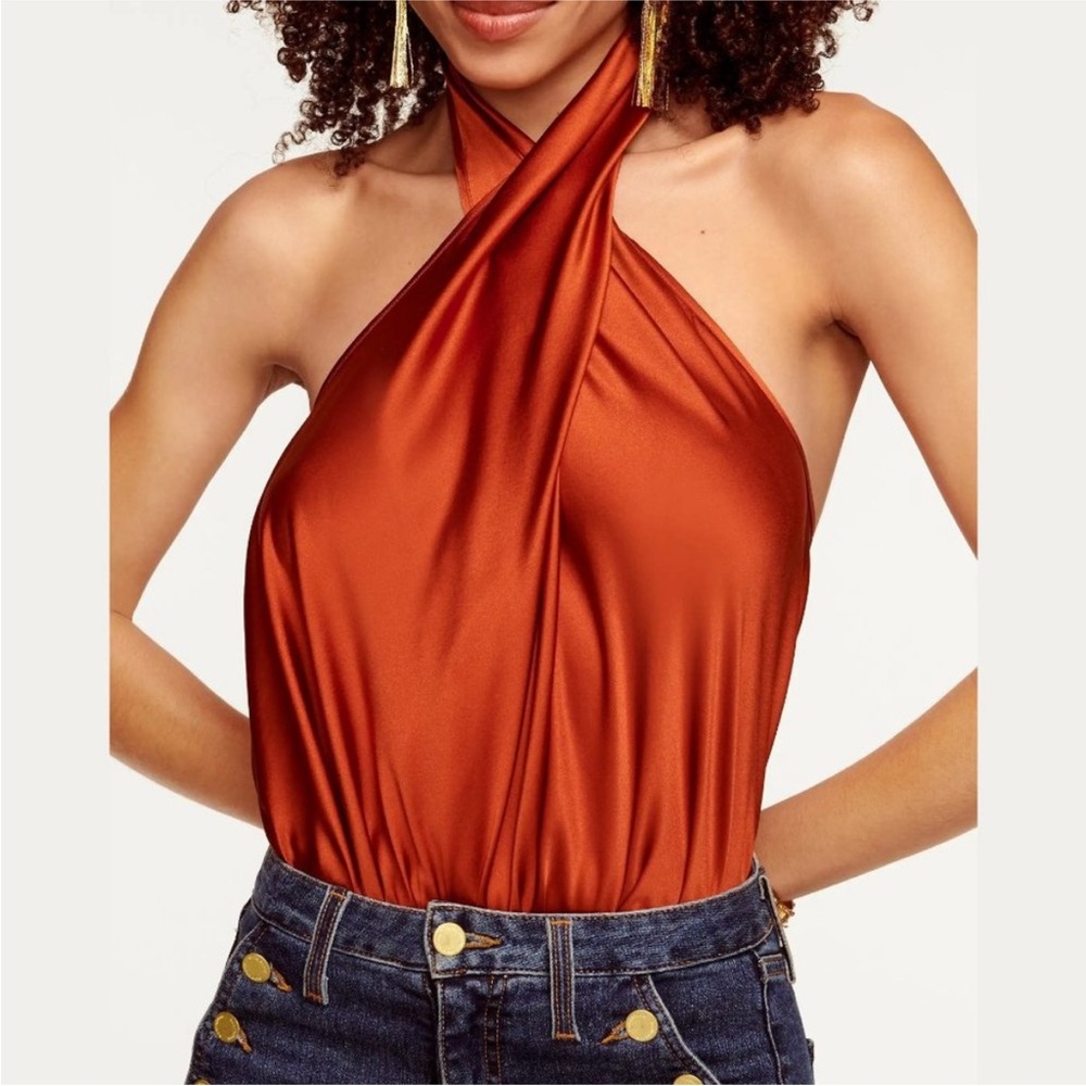 Ramy Brook Harriet Halter Silk Tank Top Tied 6 Ways Cinnamon Size Large